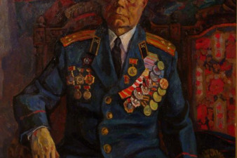 Портрет участника ВОВ – В. М. Зыкова. 1975. Холст, масло. 105х125. ВОКГ